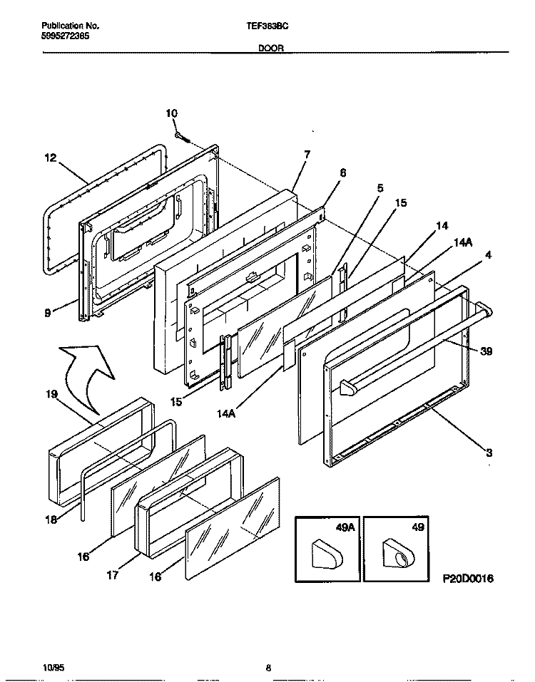 DOOR Diagram and Parts List for TEF383BCWA  Tappan Range