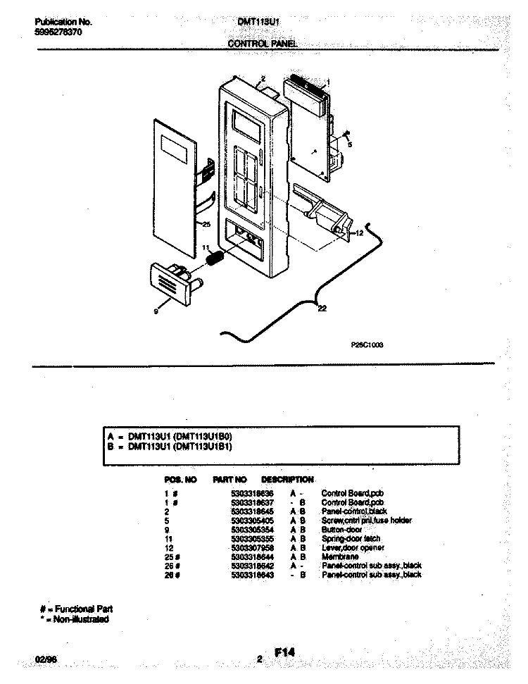 CONTROL PANEL Diagram and Parts List for DMT113U1B0  Frigidaire Microwave