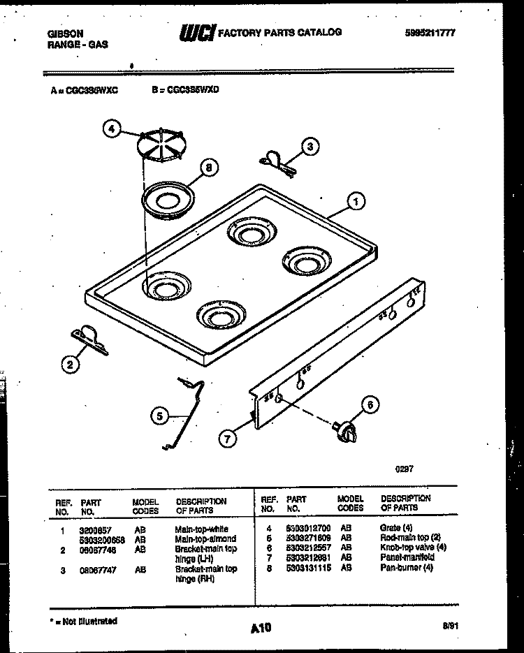 COOKTOP PARTS Diagram and Parts List for CGC3S5WXC  Gibson Range