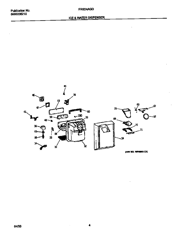 ICE & WATER DISPENSER Diagram and Parts List for FRS24AGDB0  Frigidaire Refrigerator