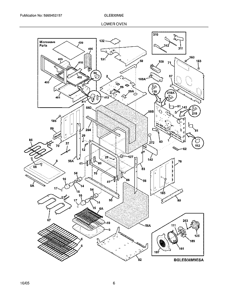 LOWER OVEN Diagram and Parts List for GLEB30M9EQA  Frigidaire Microwave Oven Combo