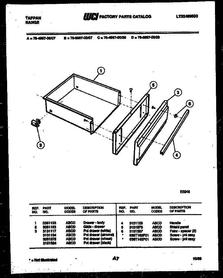 DRAWER PARTS Diagram and Parts List for 76-4967-00-07  Tappan Microwave Oven Combo