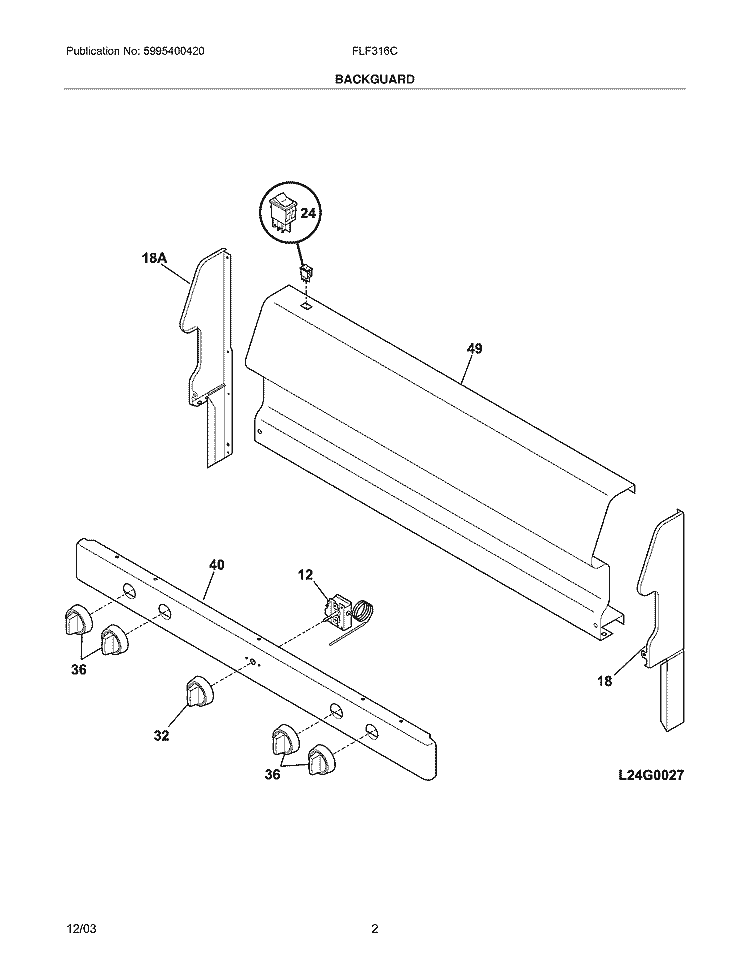 BACKGUARD Diagram and Parts List for FLF316CQB  Frigidaire Range
