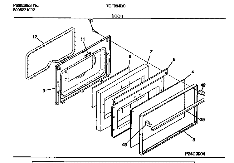 DOOR Diagram and Parts List for TGF334BCDA  Tappan Range