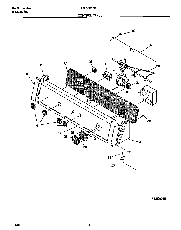 CONTROL PANEL Diagram and Parts List for FWS6977EW0  Frigidaire Washer