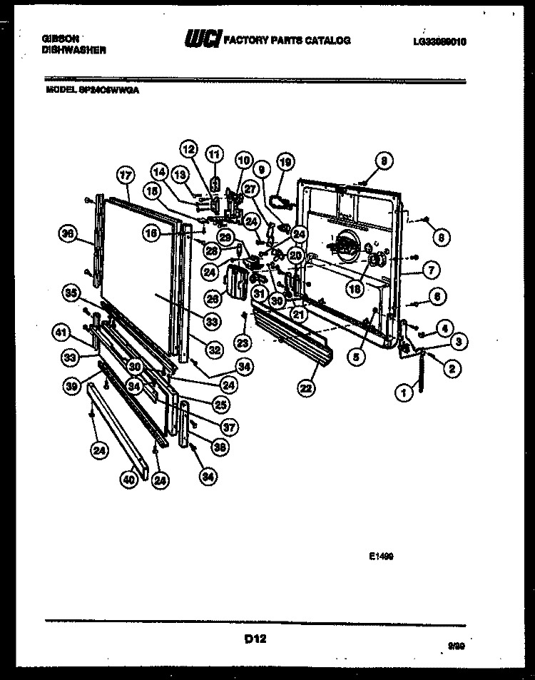 INNER DOOR PARTS Diagram and Parts List for SP24C6WWGA  Gibson Dishwasher