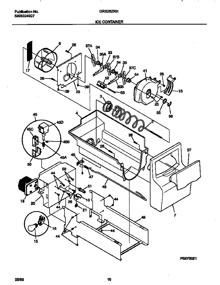 ICE CONTAINER Diagram and Parts List for GRS26ZRHW0  Gibson Refrigerator