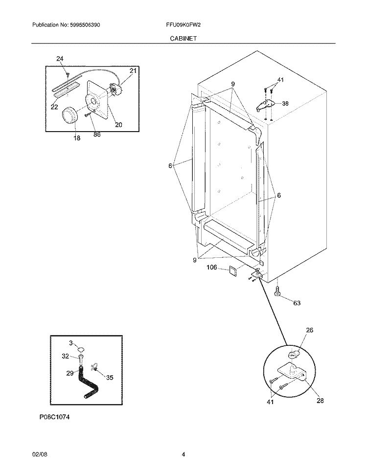 CABINET Diagram and Parts List for FFU09K0FW2  Frigidaire Freezer
