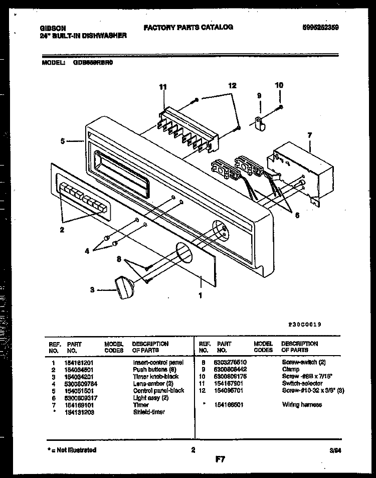 CONSOLE AND CONTROL PARTS Diagram and Parts List for GDB668RBR0  Gibson Dishwasher