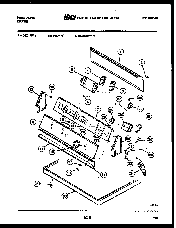CONSOLE AND CONTROL PARTS Diagram and Parts List for DECIFW1  Frigidaire Dryer
