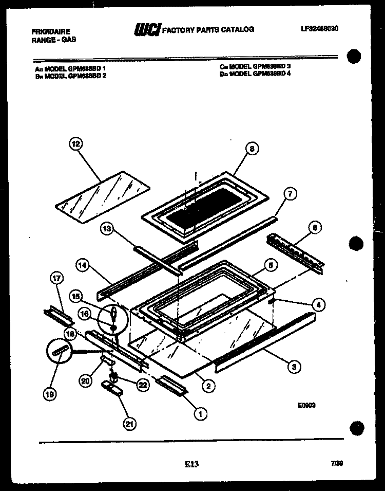 UPPER OVEN DOOR PARTS Diagram and Parts List for GPM638BDL3  Frigidaire Range