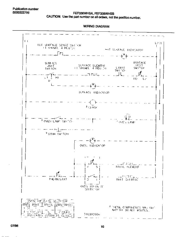 WIRING DIAGRAM Diagram and Parts List for FEF336WHSB  Frigidaire Range