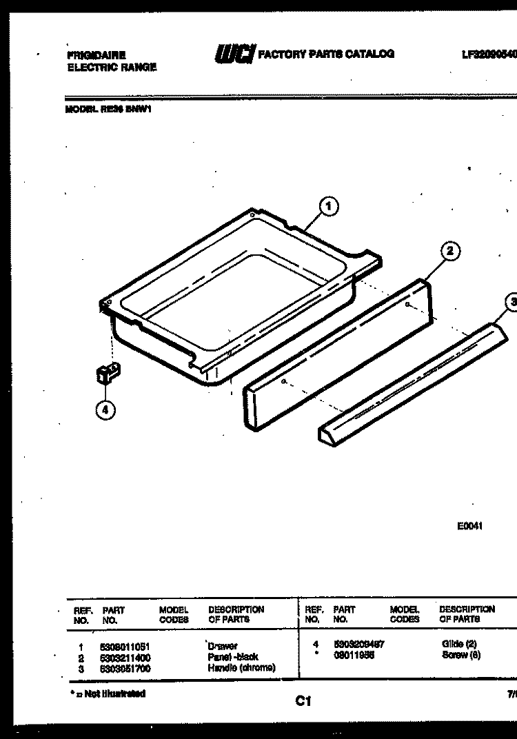 DRAWER PARTS Diagram and Parts List for RE36BNW1  Frigidaire Range