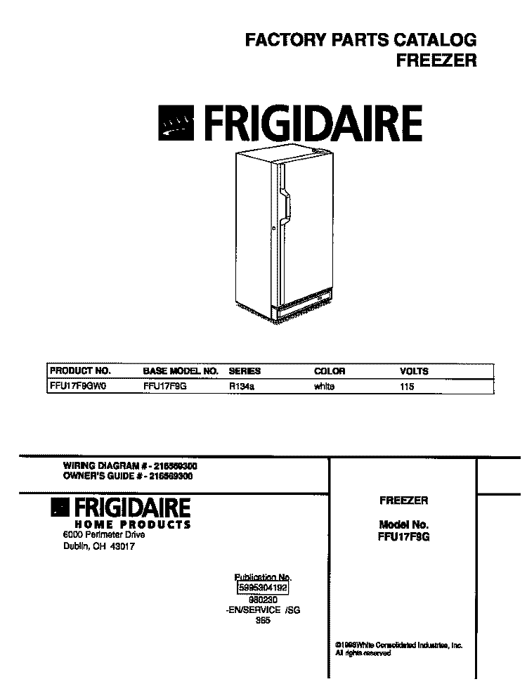 COVER Diagram and Parts List for FFU17F9GW0  Frigidaire Freezer