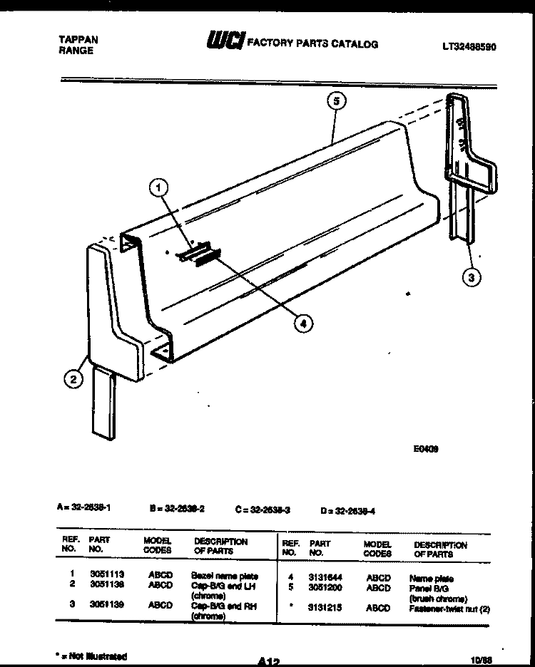 BACKGUARD PARTS Diagram and Parts List for 32-2638-00-01  Tappan Range