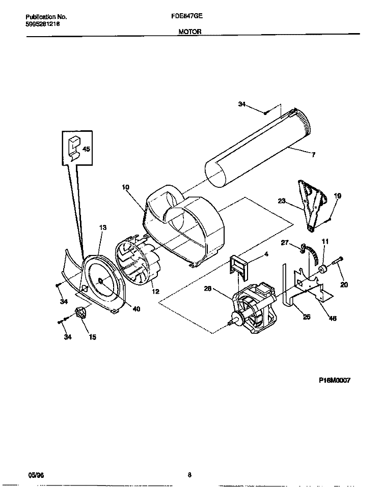 MOTOR Diagram and Parts List for FDE847GET0  Frigidaire Dryer