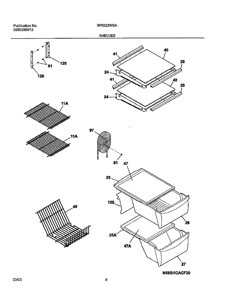 SHELVES Diagram and Parts List for WRS23W0AW6  Westinghouse Refrigerator