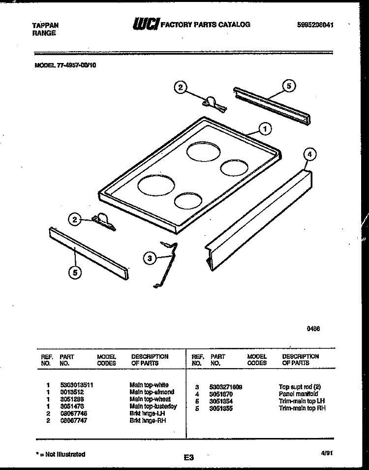 COOKTOP PARTS Diagram and Parts List for 77-4957-32-10  Tappan Range