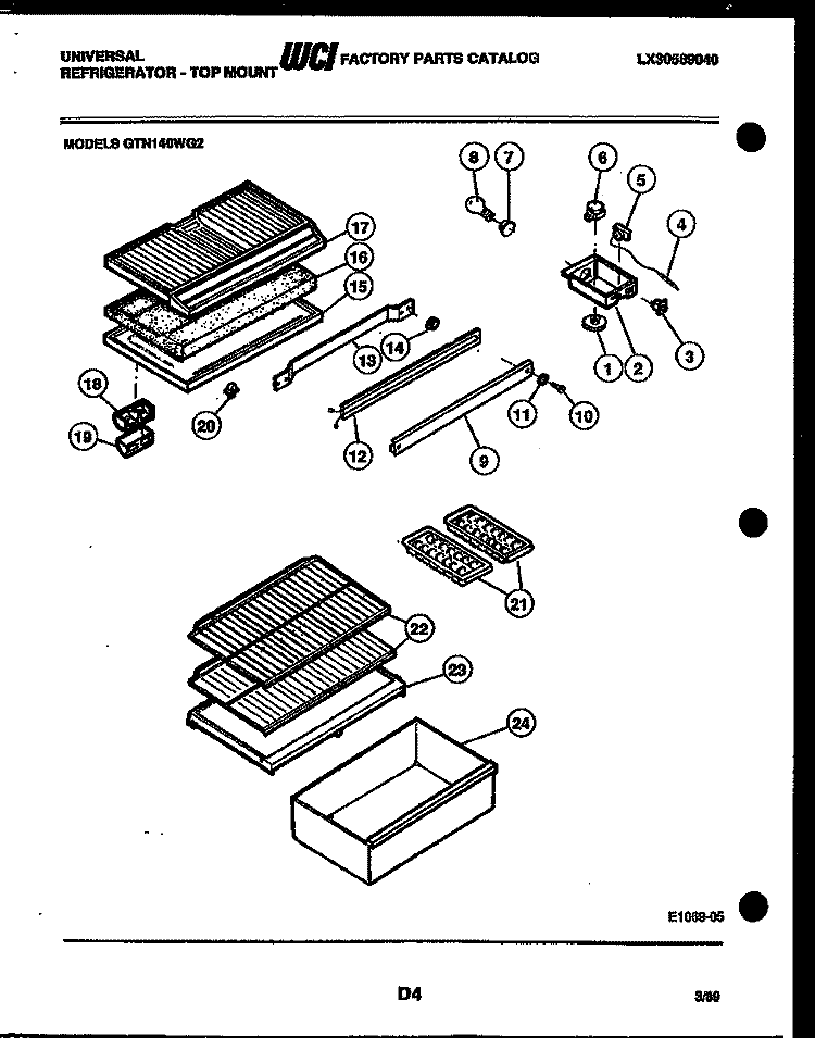 SHELVES AND SUPPORTS Diagram and Parts List for GTN140BG2  Frigidaire Refrigerator