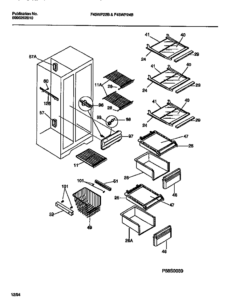 INTERIOR FOOD & FREEZER COMPARTMEN Diagram and Parts List for F45WP22BD0  Frigidaire Refrigerator