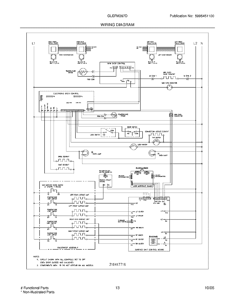 WIRING DIAGRAM Diagram and Parts List for GLEFM397DQD  Frigidaire Range