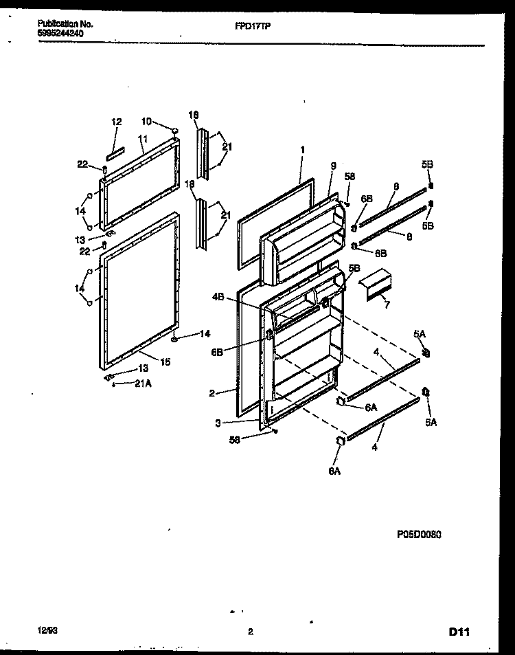 DOOR PARTS Diagram and Parts List for FPD17TPW3  Frigidaire Refrigerator