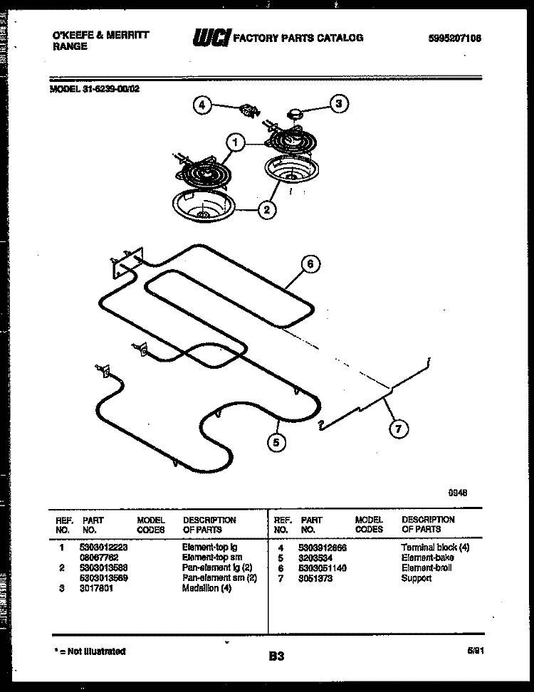 BROILER PARTS Diagram and Parts List for 31-6239-00-02  Tappan Range