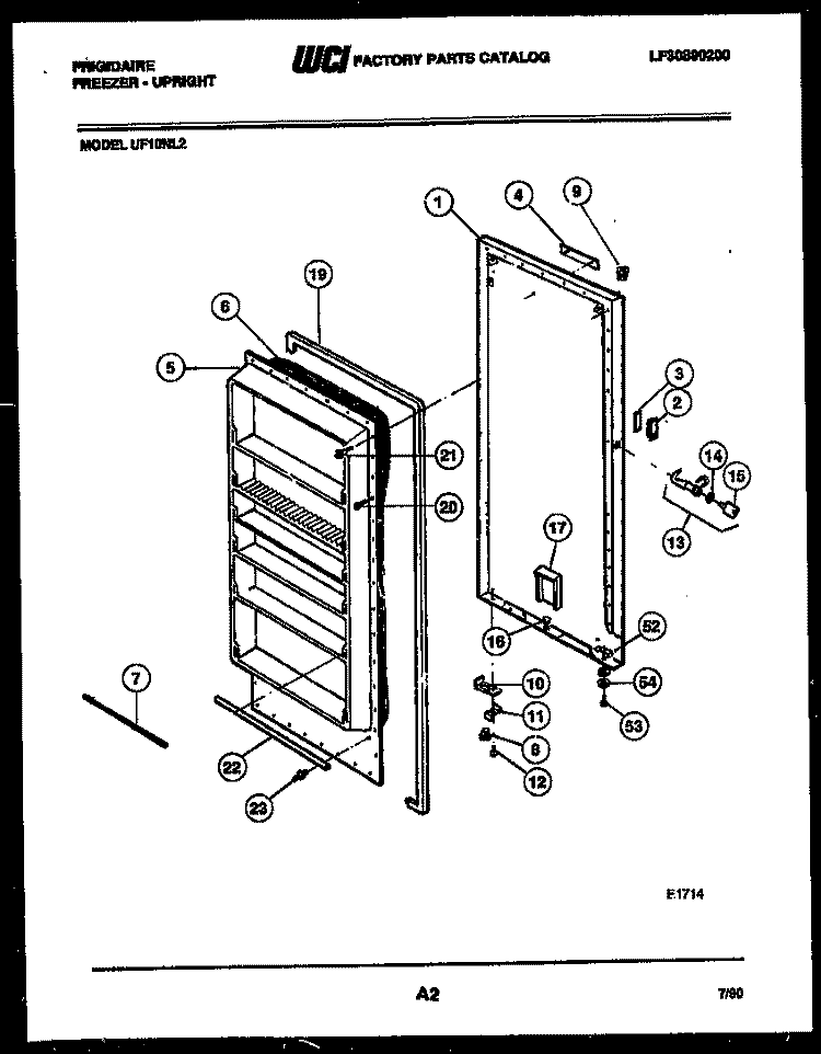DOOR PARTS Diagram and Parts List for UF10NL2  Frigidaire Freezer