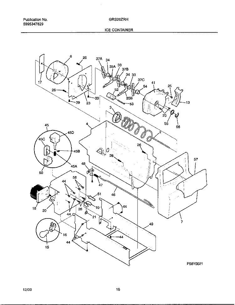 ICE CONTAINER Diagram and Parts List for GRS26ZRHW6  Gibson Refrigerator