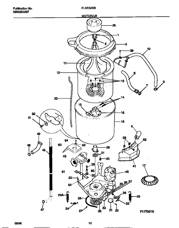 MOTOR / TUB Diagram and Parts List for FLXE52RBT2  Frigidaire Washer Dryer Combo