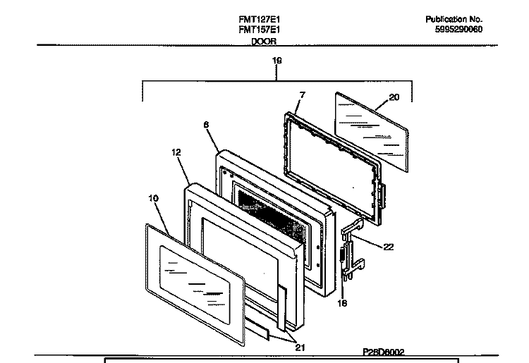 DOOR Diagram and Parts List for FMT157E1W0  Frigidaire Microwave