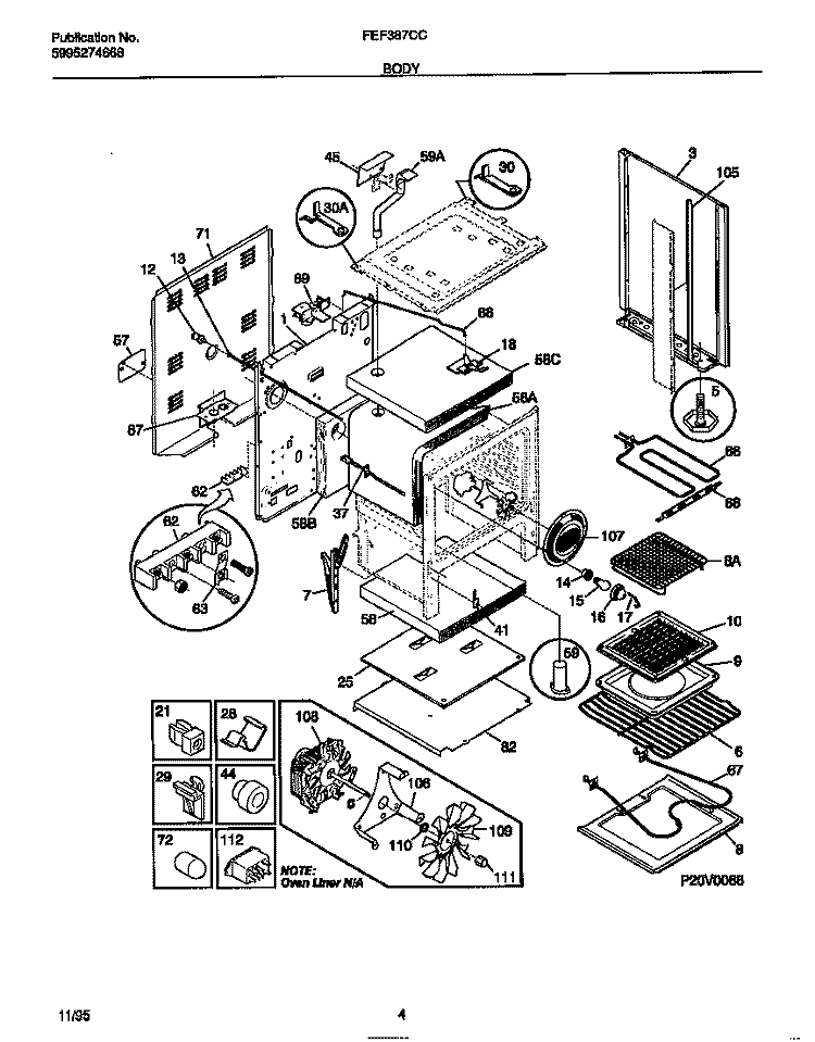BODY Diagram and Parts List for FEF387CCSD  Frigidaire Range
