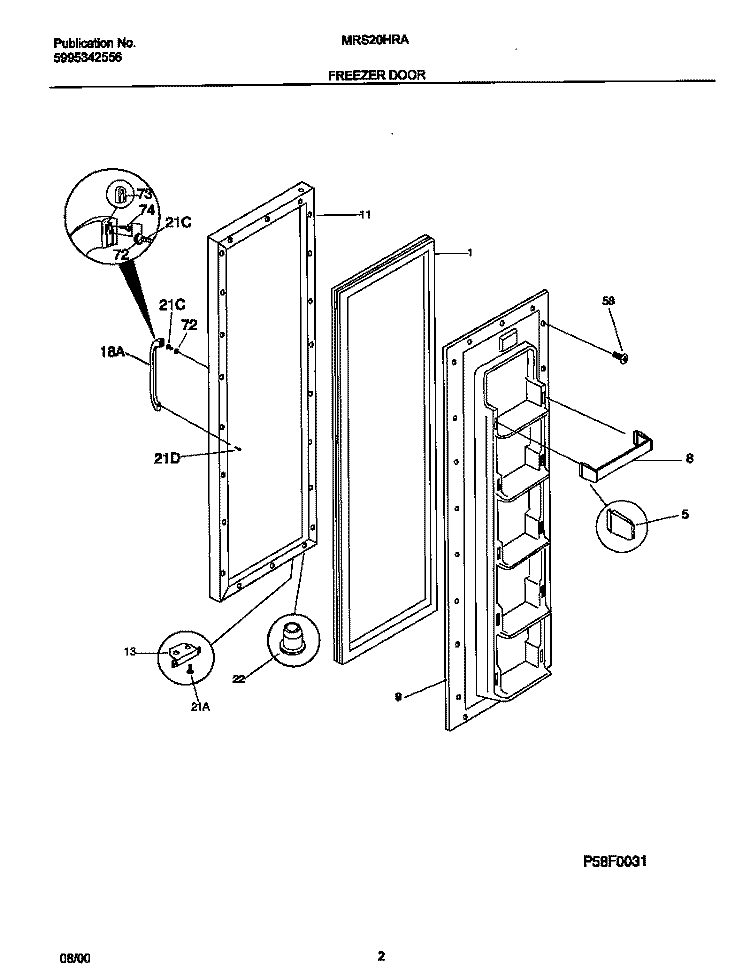 FREEZER DOOR Diagram and Parts List for MRS20HRADD  Frigidaire Refrigerator