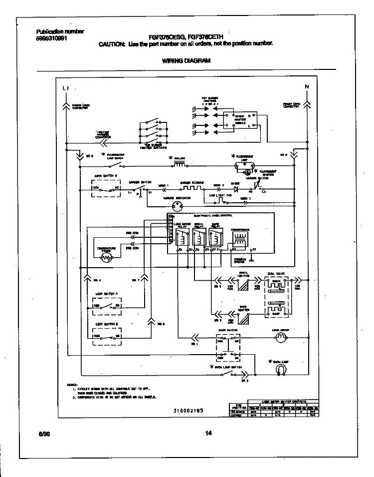 WIRING DIAGRAM Diagram and Parts List for FGF376CETH  Frigidaire Range