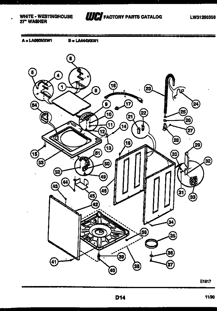 CABINET PARTS Diagram and Parts List for LA444MXW1  Frigidaire Washer