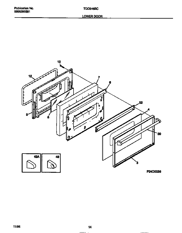 LOWER DOOR Diagram and Parts List for TGO346BCDD  Tappan Range