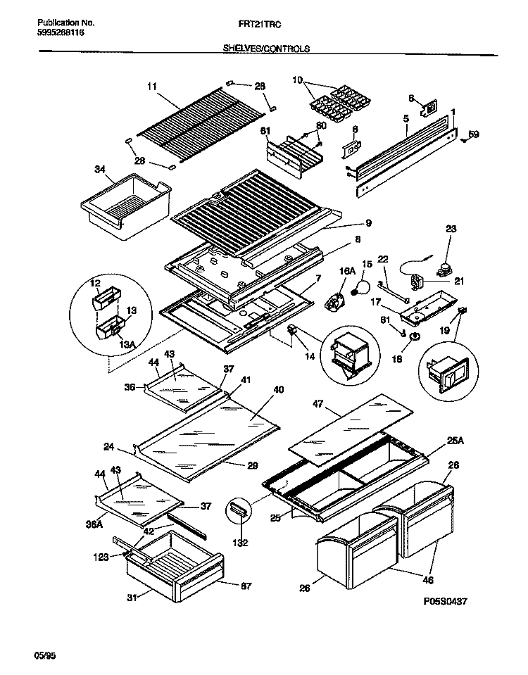 SHELVES / CONTROLS Diagram and Parts List for FRT21TRCD0  Frigidaire Refrigerator
