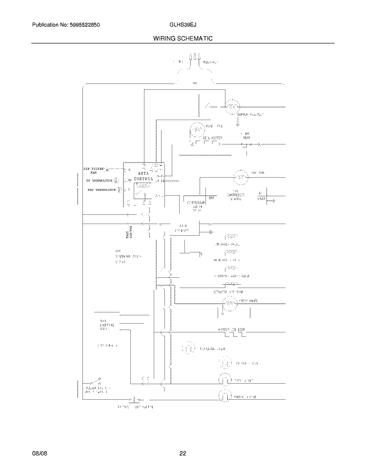 WIRING SCHEMATIC Diagram and Parts List for GLHS39EJPB1  Frigidaire Refrigerator
