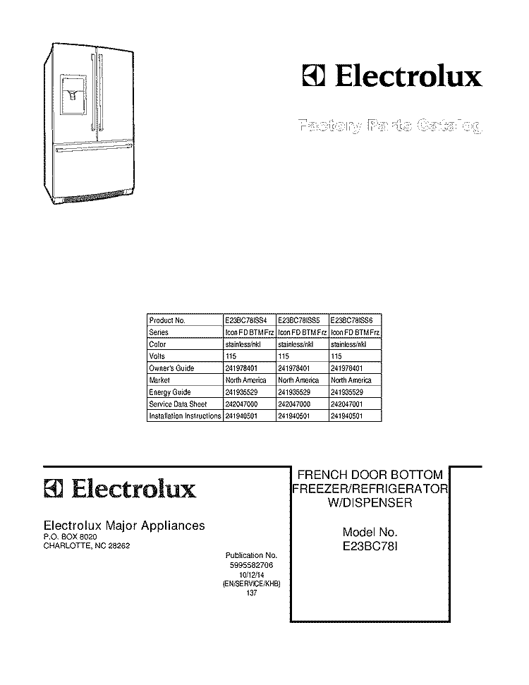 COVER Diagram and Parts List for E23BC78ISS4  Electrolux Refrigerator