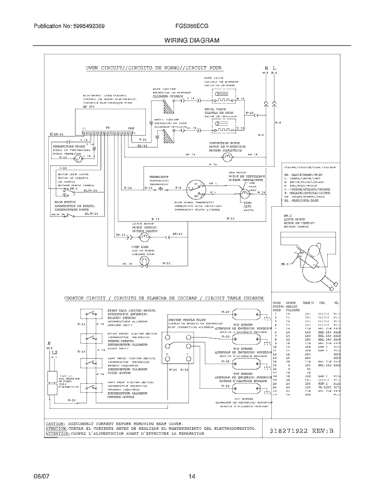 WIRING DIAGRAM Diagram and Parts List for FGS366ECG  Frigidaire Range