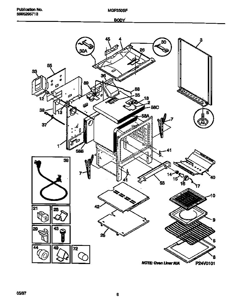 BODY Diagram and Parts List for MGF350SFWA  Frigidaire Range