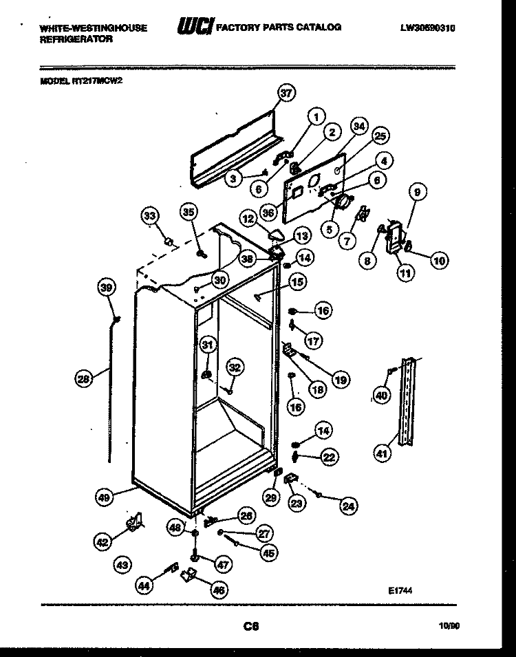 CABINET PARTS Diagram and Parts List for RT217MCH2  Frigidaire Refrigerator