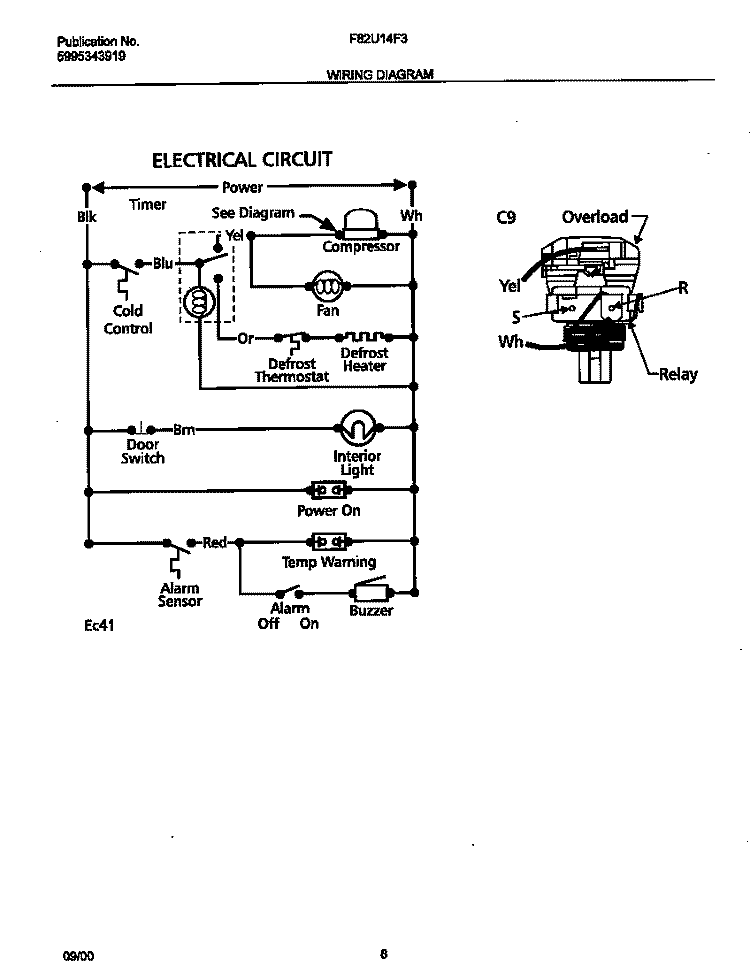 WIRING DIAGRAM Diagram and Parts List for F82U14F3W2  Frigidaire Freezer