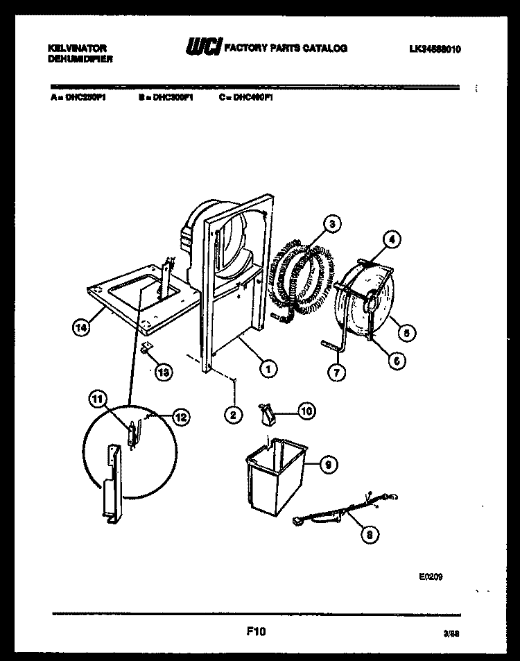 WATER AND CONDENSING PARTS Diagram and Parts List for DHC400F1  Kelvinator Dehumidifier