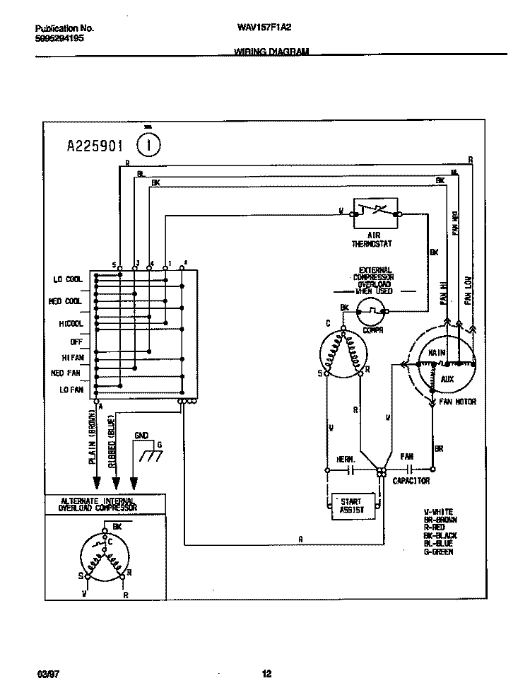 WIRING DIAGRAM Diagram and Parts List for WAV157F1A2  Frigidaire Air Conditioner