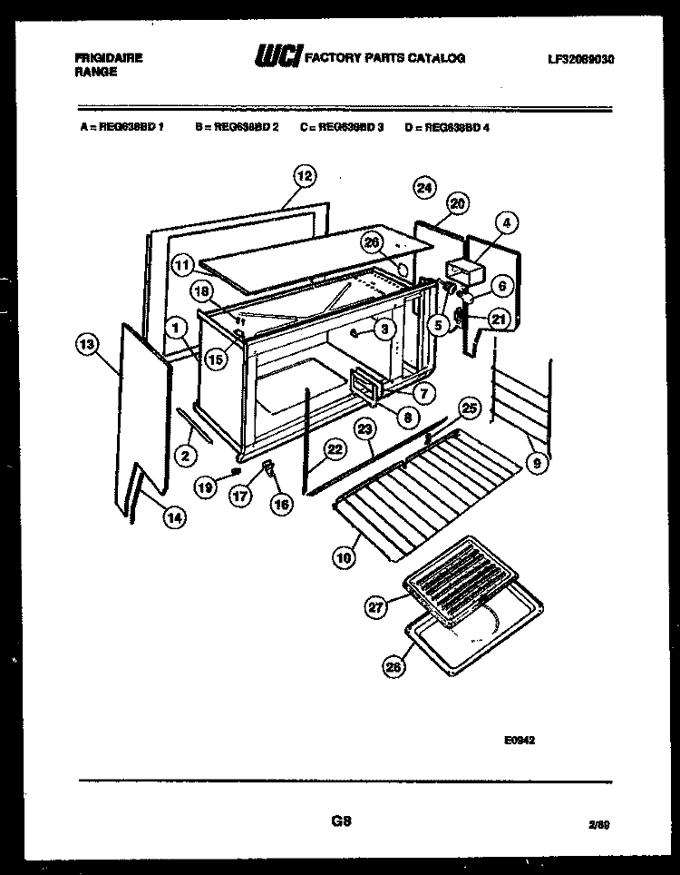 UPPER BODY PARTS Diagram and Parts List for REG638BDW2  Frigidaire Range