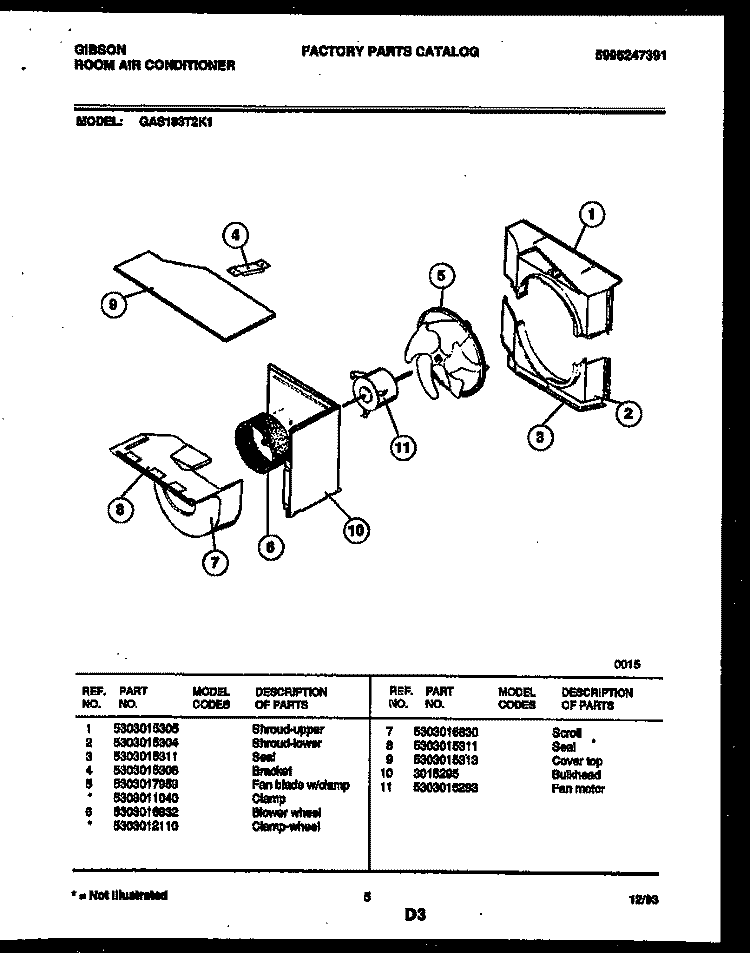 AIR HANDLING PARTS Diagram and Parts List for GAS183T2K1  Gibson Air Conditioner