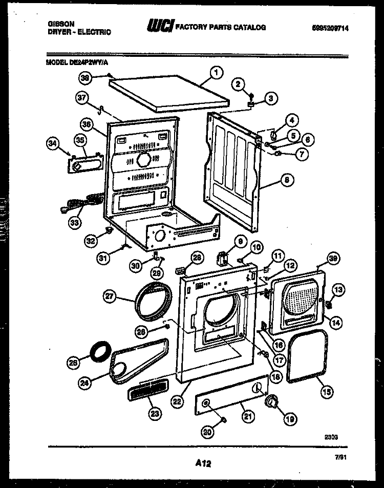 CABINET PARTS Diagram and Parts List for DE24P2DYA  Gibson Dryer