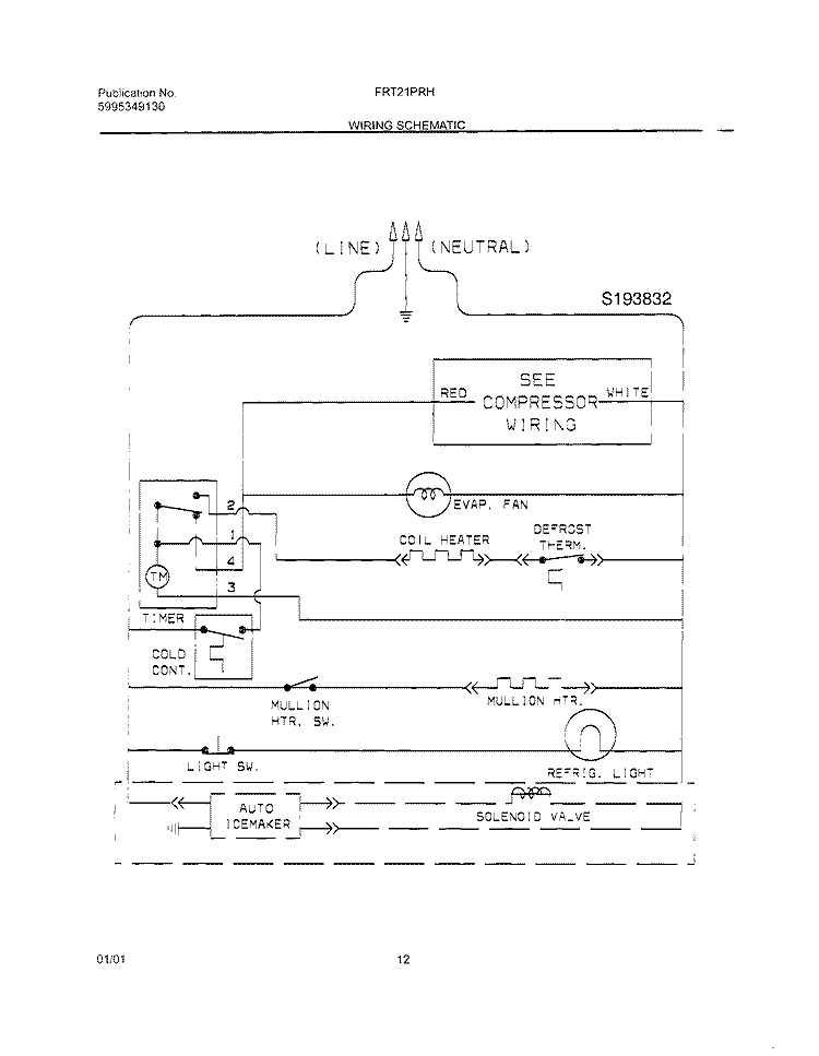 WIRING SCHEMATIC Diagram and Parts List for FRT21PRHB7  Frigidaire Refrigerator