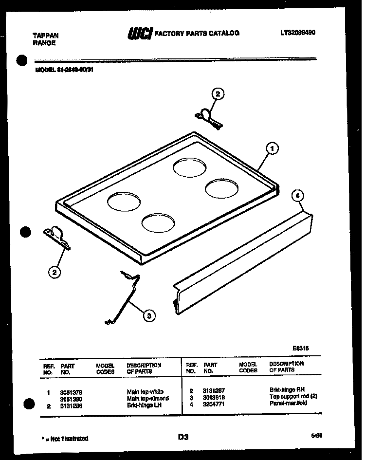 COOKTOP PARTS Diagram and Parts List for 31-2649-00-01  Tappan Range